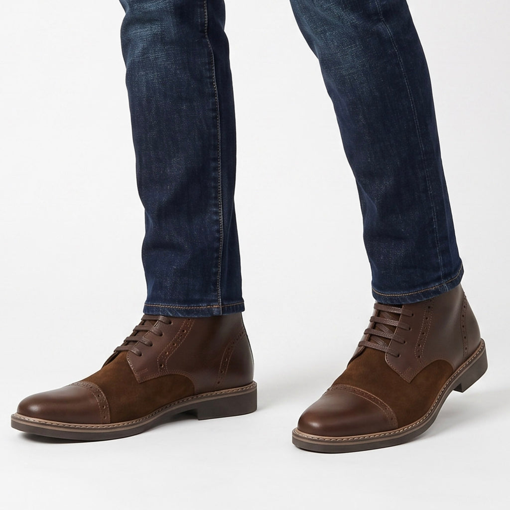 Botas En Cuero Y Gamuza Brown