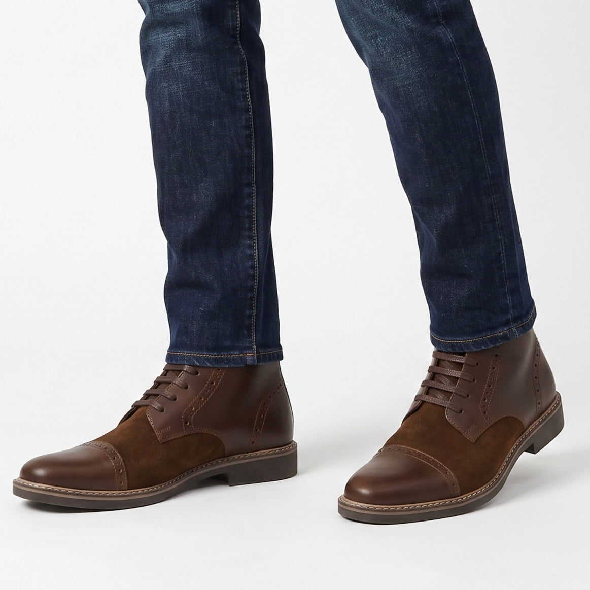 Botas En Cuero Y Gamuza Brown