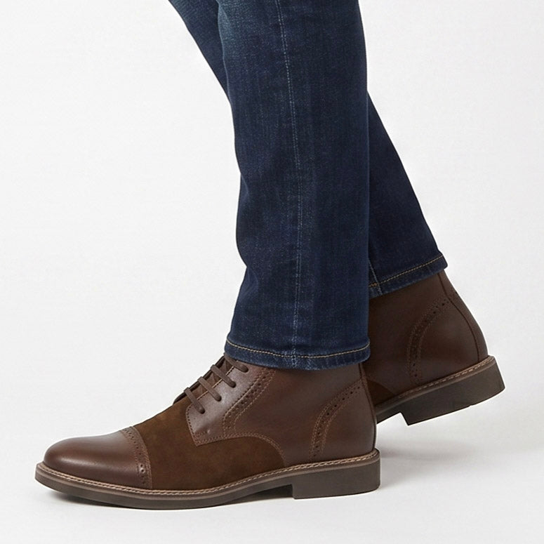 Botas En Cuero Y Gamuza Brown