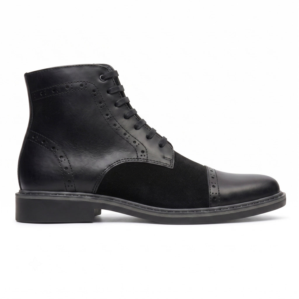Botas En Cuero Y Gamuza Negra