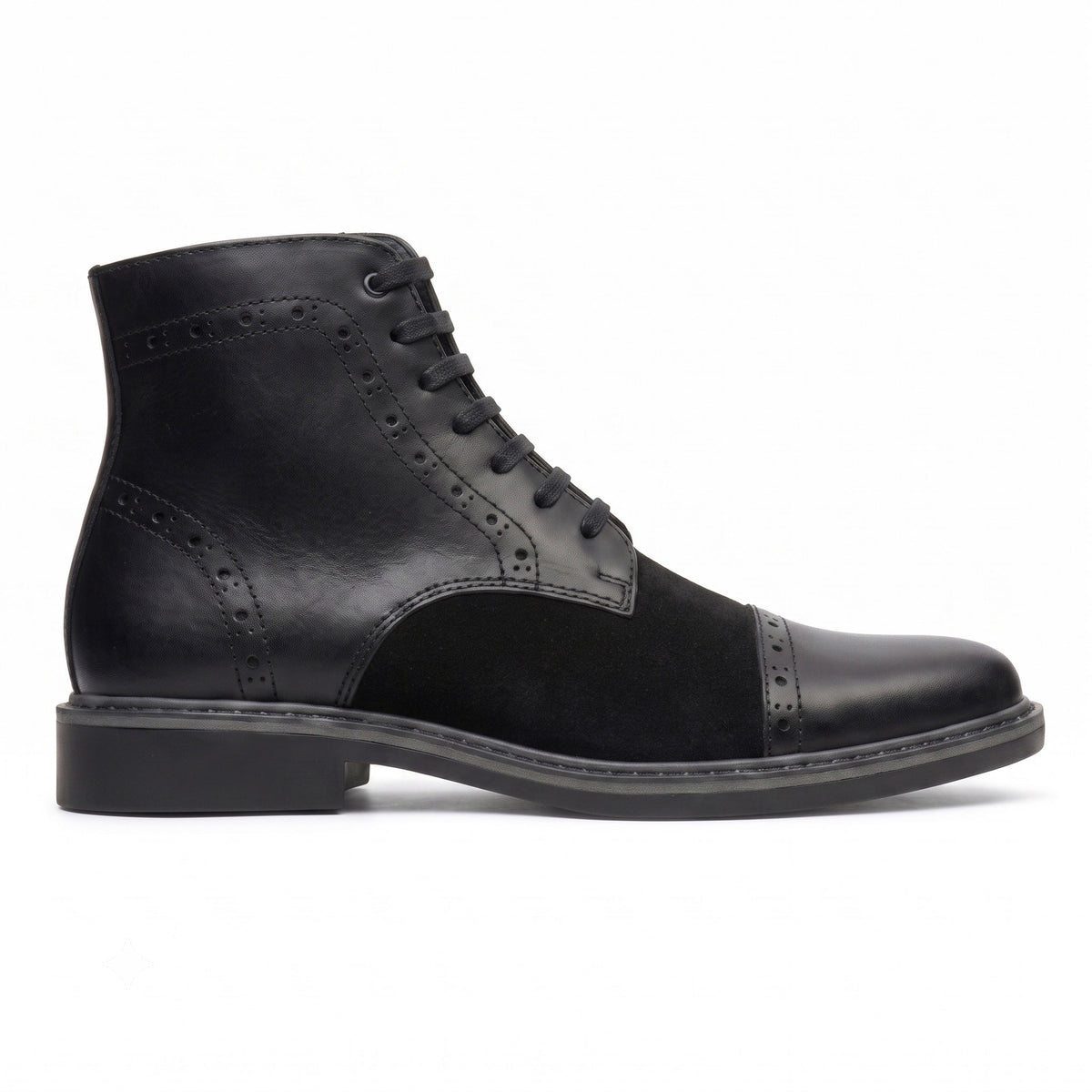 Botas En Cuero Y Gamuza Negra