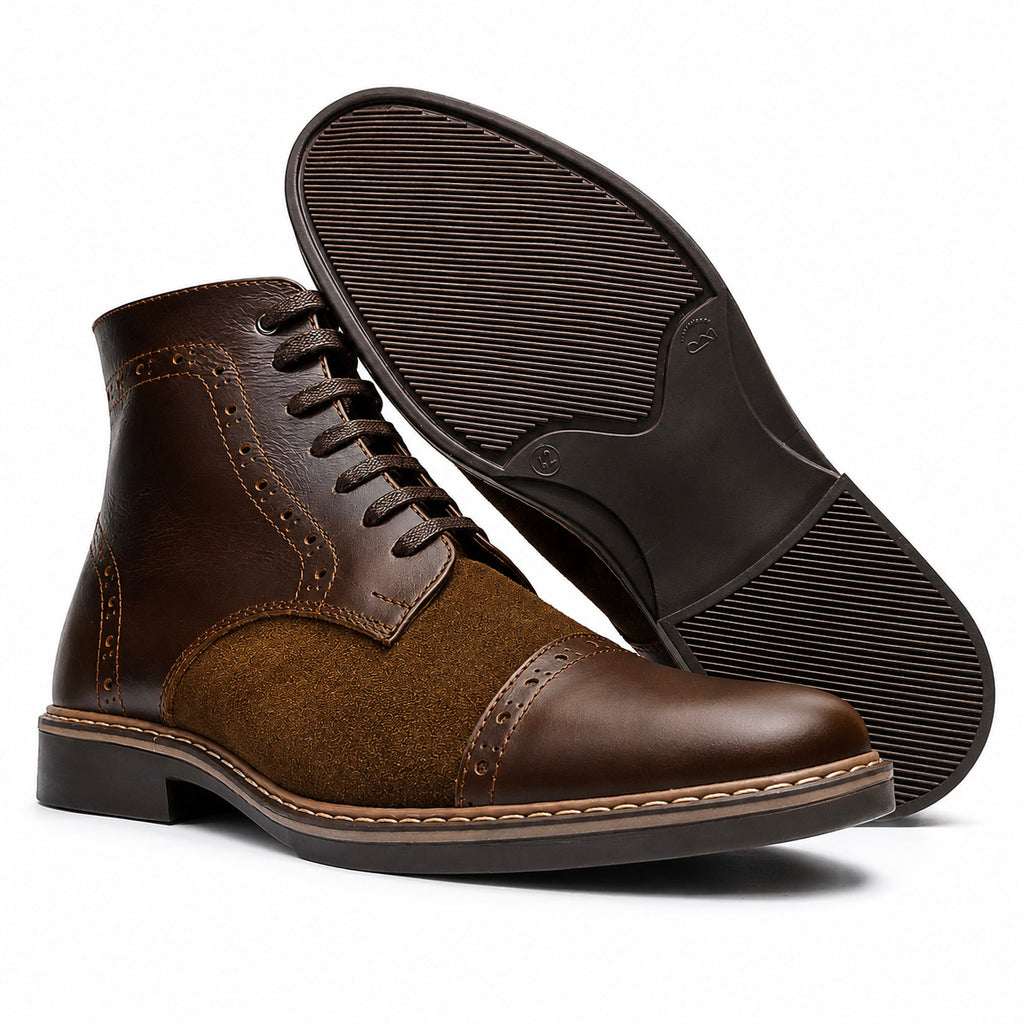 Botas En Cuero Y Gamuza Brown