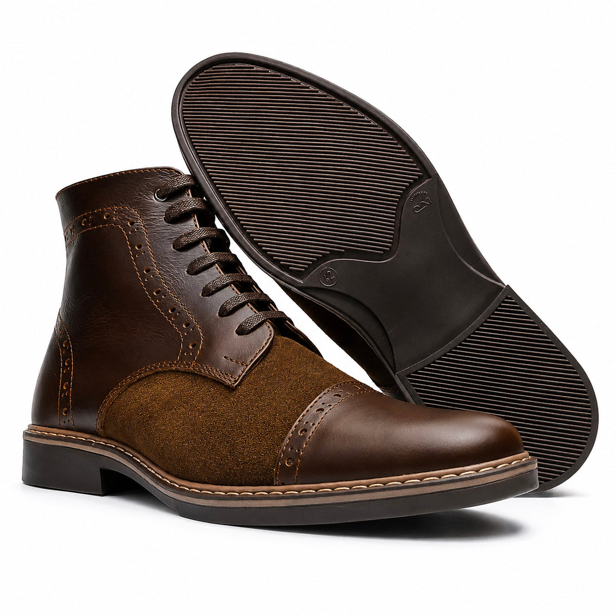 Botas En Cuero Y Gamuza Brown