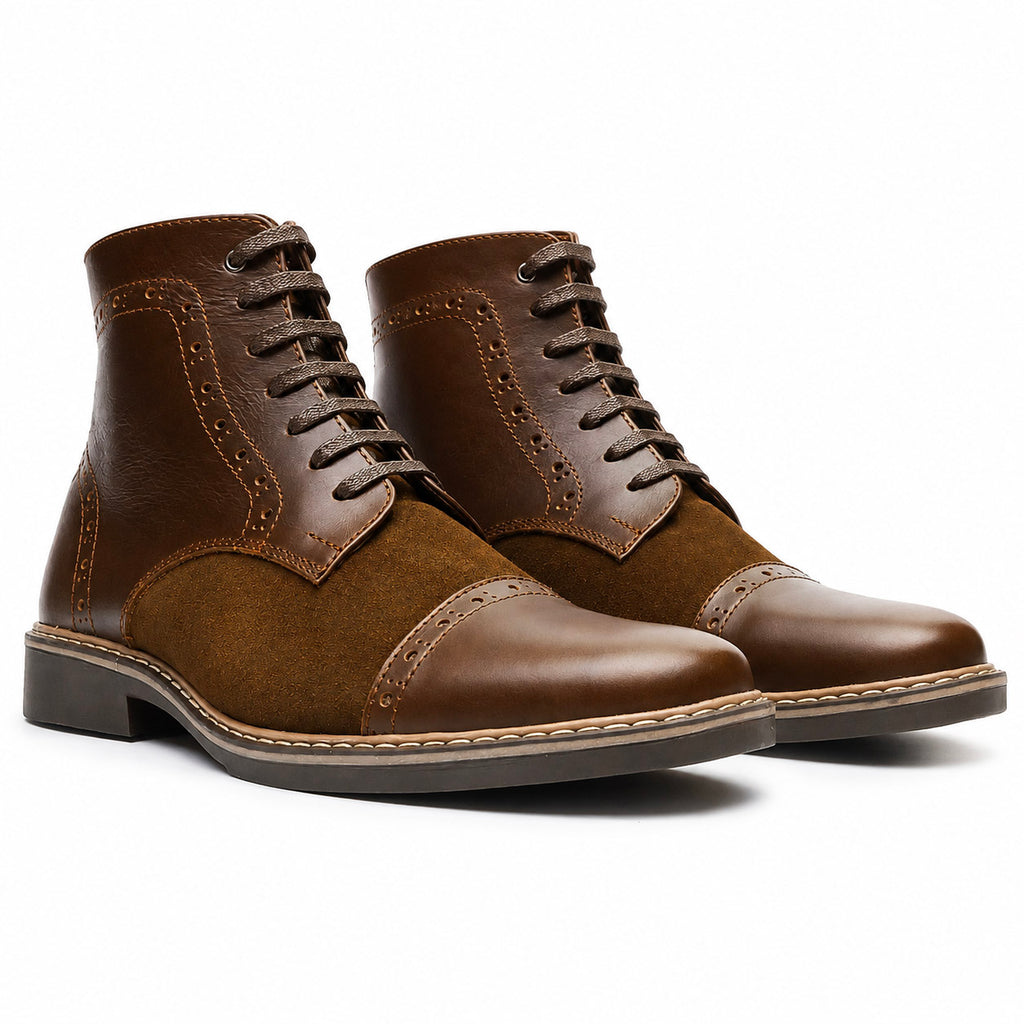 Botas En Cuero Y Gamuza Brown