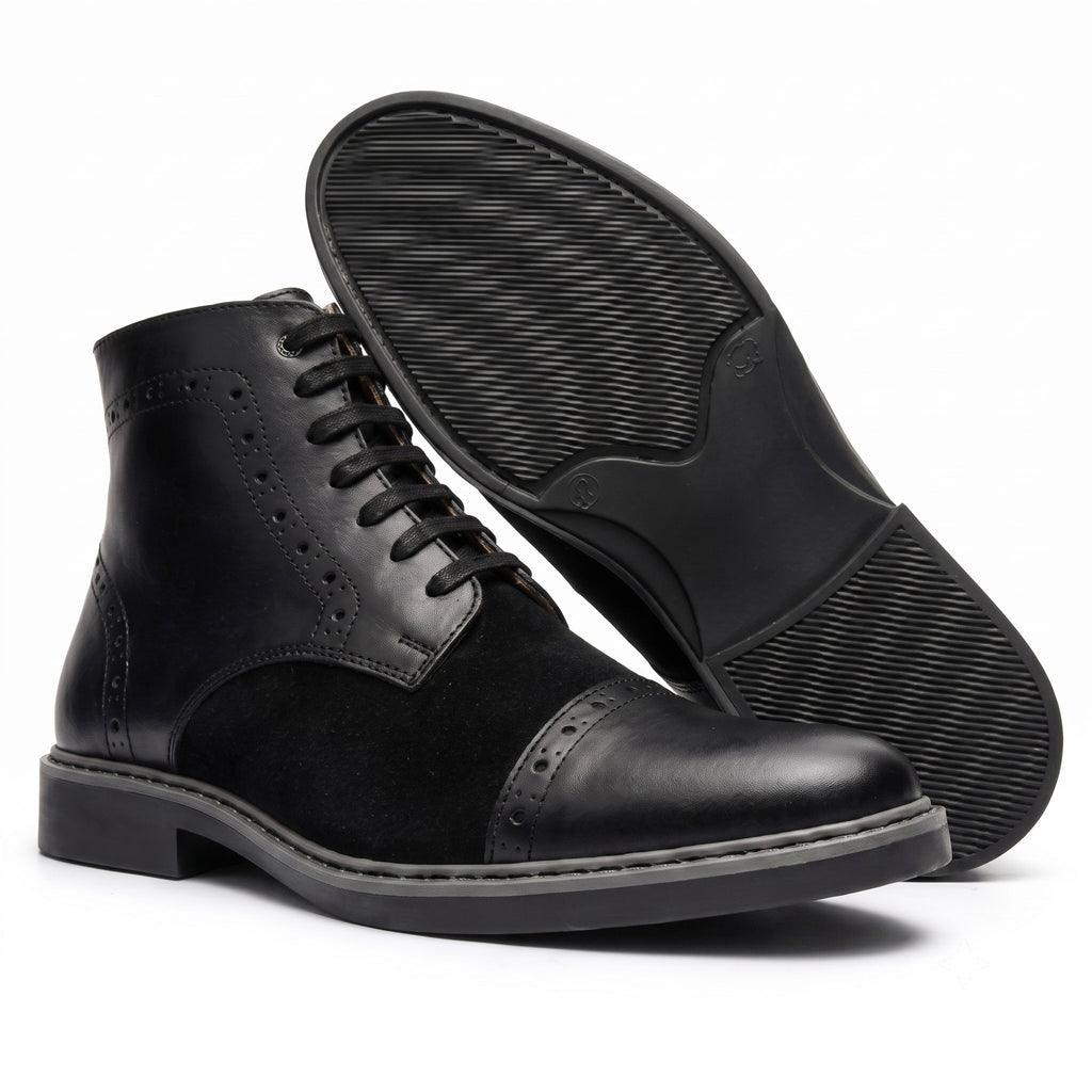 Botas En Cuero Y Gamuza Negra