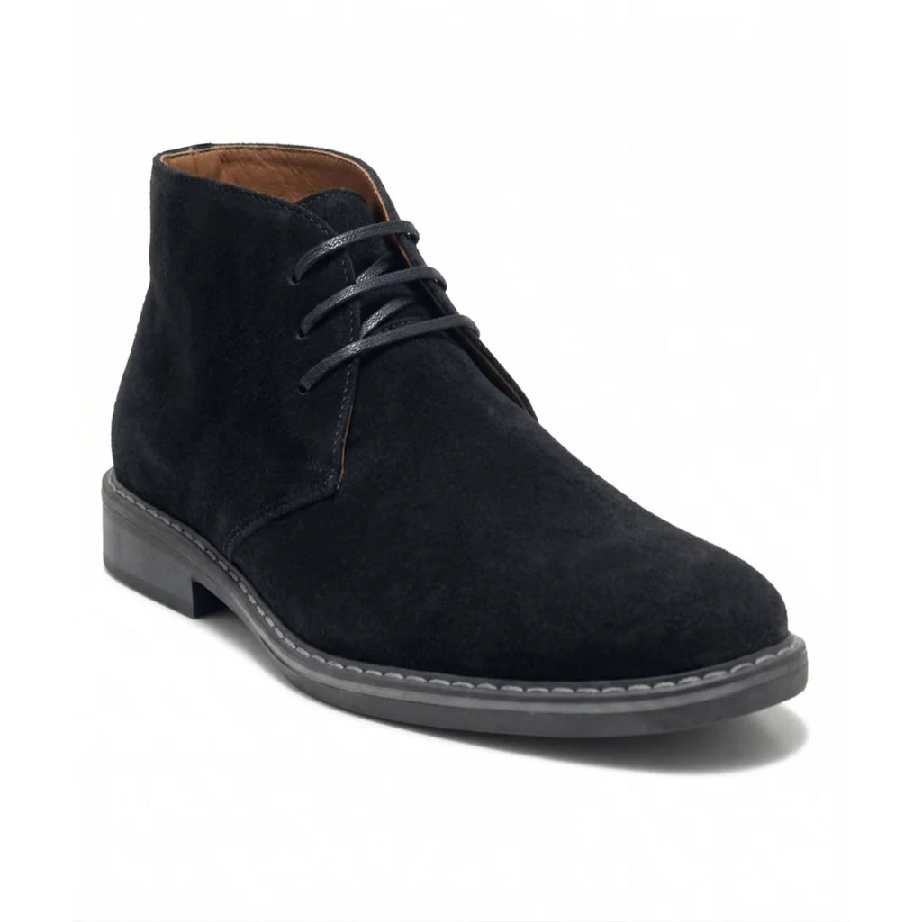 Botas Chukka Classic Gamuza negra de BRUNO VALLI, con suela de goma y diseño elegante para uso casual y formal.