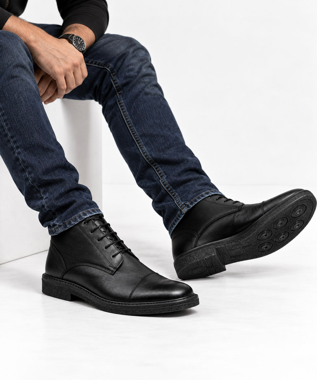Botas Roma En Cuero Negro